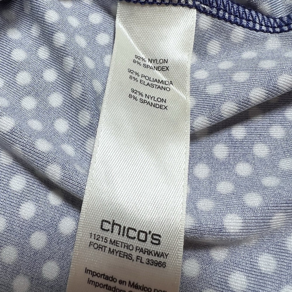 CHICO'S Sz 2=12/14 Large Tank Top Shirt Blouse Blue White‎ Polka Dots Nylon - Picture 3 of 7
